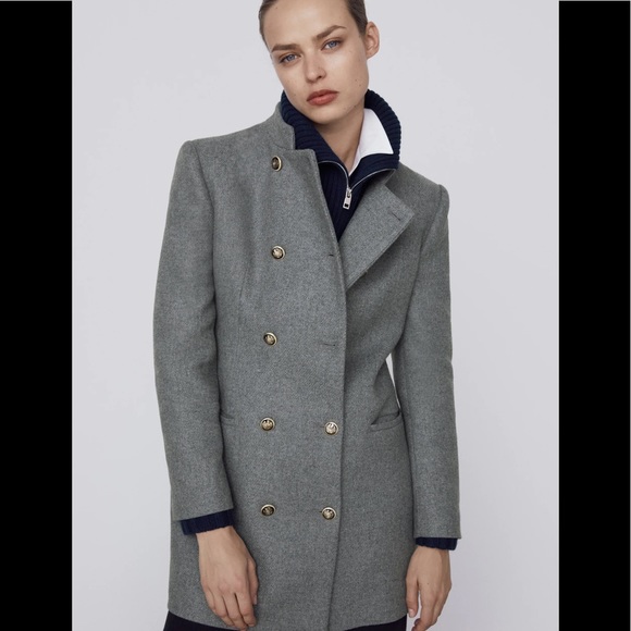 ZARA DOUBLE BREASTED WOOL COAT GOLD BUTTONS - Picture 4 of 10